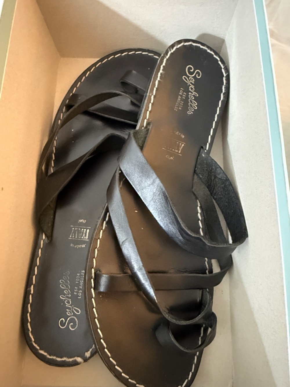 Seychelles Black Leather Crisscross Slide Sandals